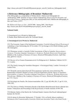 A Reference Bibliography of Bronislaw Malinowski