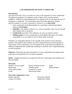 LAB: PROPERTIES OF IONIC COMPOUNDS Introduction The goal