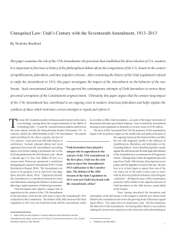 Unrequited Law: Utah`s Century with the Seventeenth Amendment