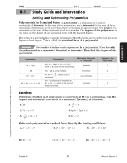 Study Guide and Intervention Adding and Subtracting