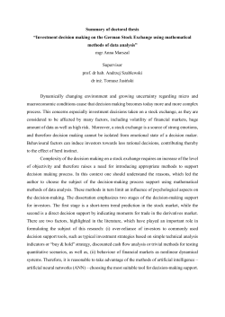 Summary of doctoral thesis &ldquo;Investment decision making on the