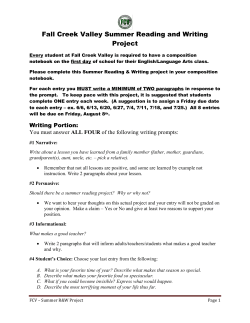 Fall Creek Valley Summer Reading and Writing Project