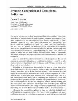 Premise, Conclusion and Conditional Indicators