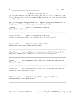 Due T 1/10 The Mysterious Life of Edgar Allan Poe