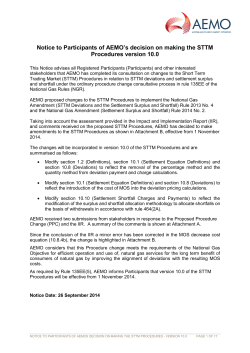 Notice to Participants of AEMOs decision on making the STTM