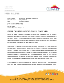 SPIRITED: PROHIBITION IN AMERICA. THROUGH JANUARY 3, 2016