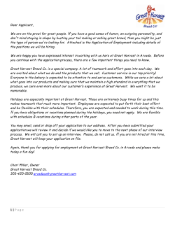 job application - Great Harvest Bread Arvada, CO