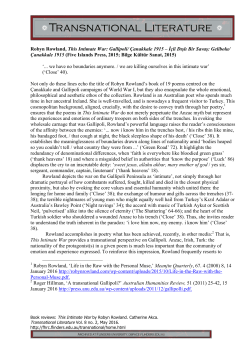 Robyn Rowland, This Intimate War: Gallipoli/ &Ccedil;anakkale 1915 &ndash; İ&ccedil;li