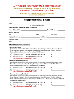 52nd Annual Veterinary Medical Symposium REGISTRATION FORM