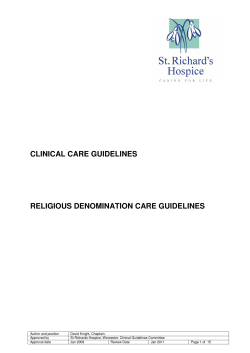 CLINICAL CARE GUIDELINES RELIGIOUS DENOMINATION CARE