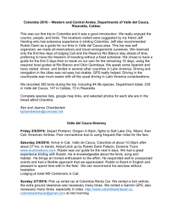 Colombia 2016 &ndash; Western and Central Andes, Departments of Valle