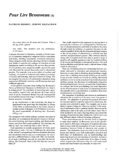 Pour lire Brousseau - For the Learning of Mathematics