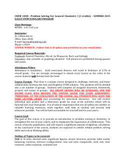 CHEM 104H : Problem Solving For General Chemistry I (3 credits
