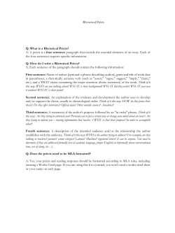 Rhetorical Précis Q: What is a Rhetorical Précis? A: A précis is a four