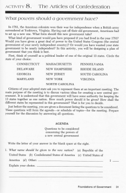 ACTIVITY 8. The Articles of Confederation