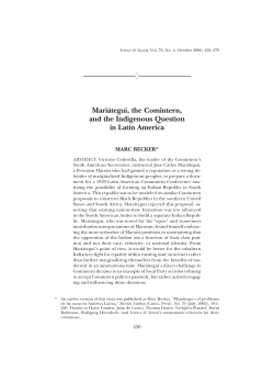 Mari&aacute;tegui, the Comintern, and the Indigenous