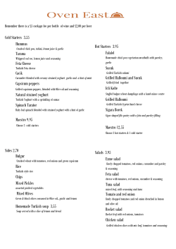 Cold Starters 3.55 Hummus Tarama Feta Cheese Cacik