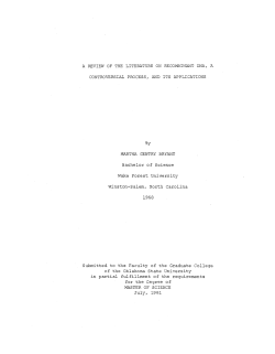 A REVIEW OF THE LITERATURE ON RECOMBINANT DNA, A