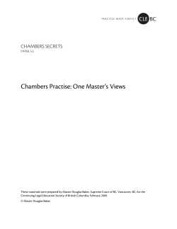 Chambers Practise: One Master`s Views