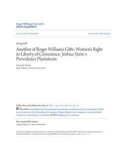 Another of Roger William`s Gifts: Women`s Right to Liberty of