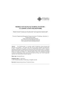models of manufacturing systems &ndash; classification framework
