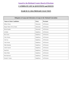 Issued by the Richland County Board of Elections CANDIDATE LIST