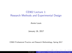 CE902 Lecture 1: Research Methods and Experimental Design