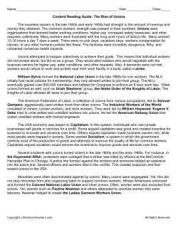 Content Reading Guide: The Rise of Unions The business owners in