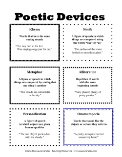 Rhyme Simile Metaphor Alliteration Personification Onomatopoeia
