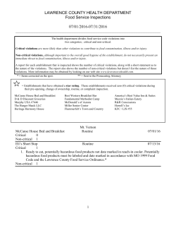 LAWRENCE COUNTY HEALTH DEPARTMENT Food Service
