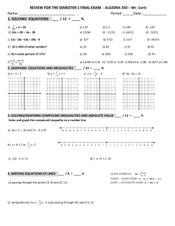 REVIEW FOR THE SEMESTER 1 FINAL EXAM