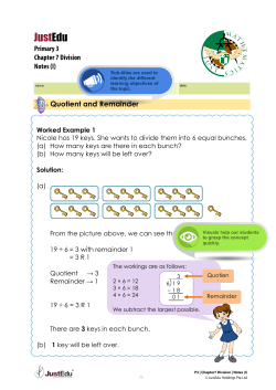 Primary 3 Chapter 7 Division Notes (I) Quotient and Remainder