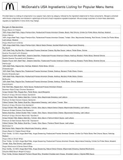 McDonald`s USA Ingredients Listing for Popular Menu
