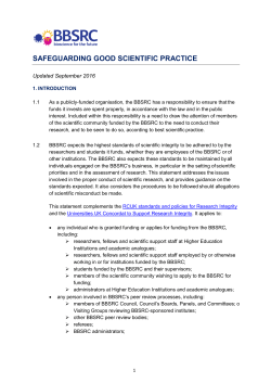 BBSRC Statement on Safeguarding Good Scientific Practice