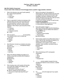 Final Exam &bull; COM 101 &bull; Spring 2016 Prof. Mark J. Grossman