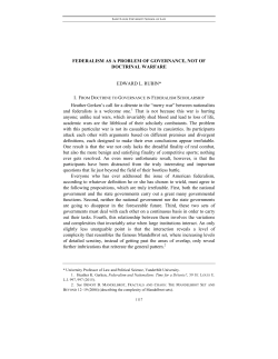 FEDERALISM AS A PROBLEM OF GOVERNANCE, NOT