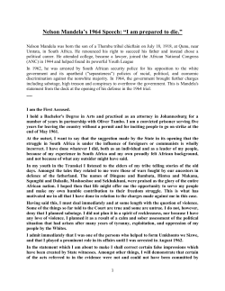 Nelson Mandela`s 1964 Speech: &ldquo;I am prepared to