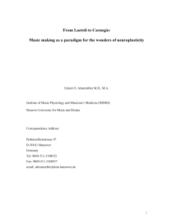 Eckart O. Altenm&uuml;ller MD, MA Institute of Music Physiology