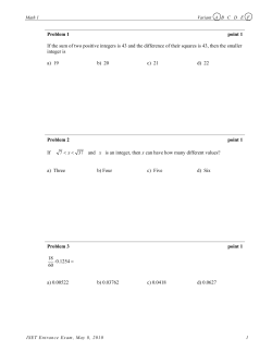 Problem 1 point 1 If the sum of two positive integers is 43 and the