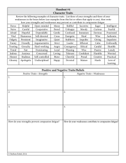 Handout #4 Character Traits Positive and Negative Traits/Beliefs