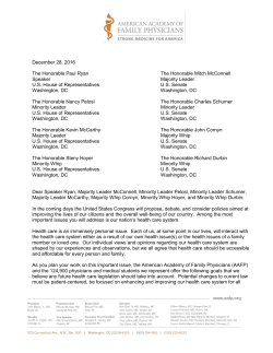 AAFP Letter to House Leadership on Health Care Reform