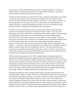 Senator Arthur V. Watkins (R-Utah) Outlines Termination. Excerpt