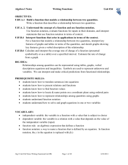 Algebra I Notes Writing Functions Unit 03d OBJECTIVES: F