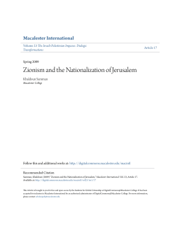Zionism and the Nationalization of Jerusalem