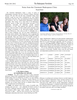 Notes from The Claremont Shakespeare Clinic