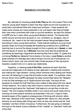 My rationale for choosing Lord of the Flies as the Unit Lesson Plan is