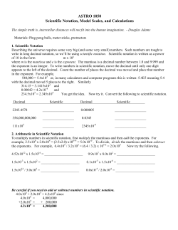 ASTRO 1050 Scientific Notation, Model Scales, and Calculations