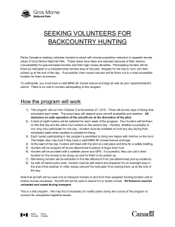 SEEKING VOLUNTEERS FOR BACKCOUNTRY HUNTING