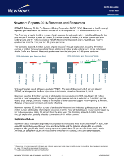 Newmont Reports 2016 Reserves and Resources