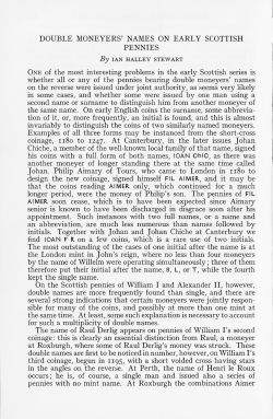 DOUBLE MONEYERS` NAMES ON EARLY SCOTTISH PENNIES